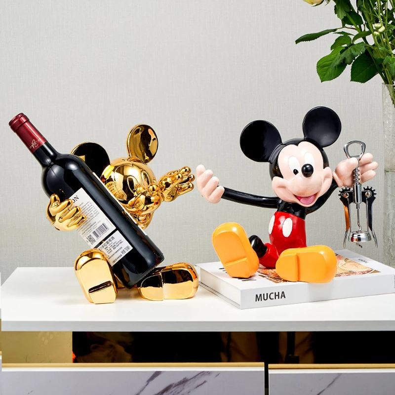 Disney Anime Character Mickey Mouse Statue Wine Rack Resin Sculpture Stylish Room Decoration Kids Children Birthday Present