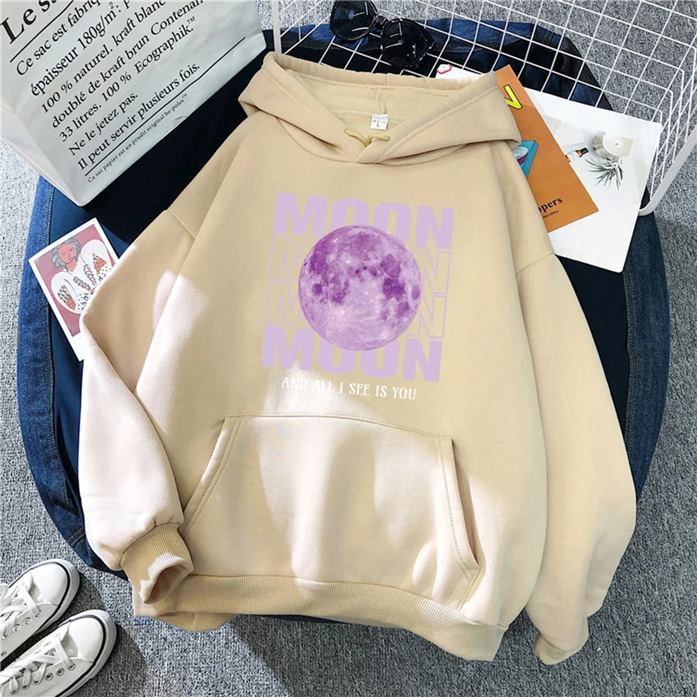 Purple Moon Creative Printed Hoody Women Hip Hop Creativity Hoodies Pocket Fleece Streetwear Fashion Casual Hoodie Unisex