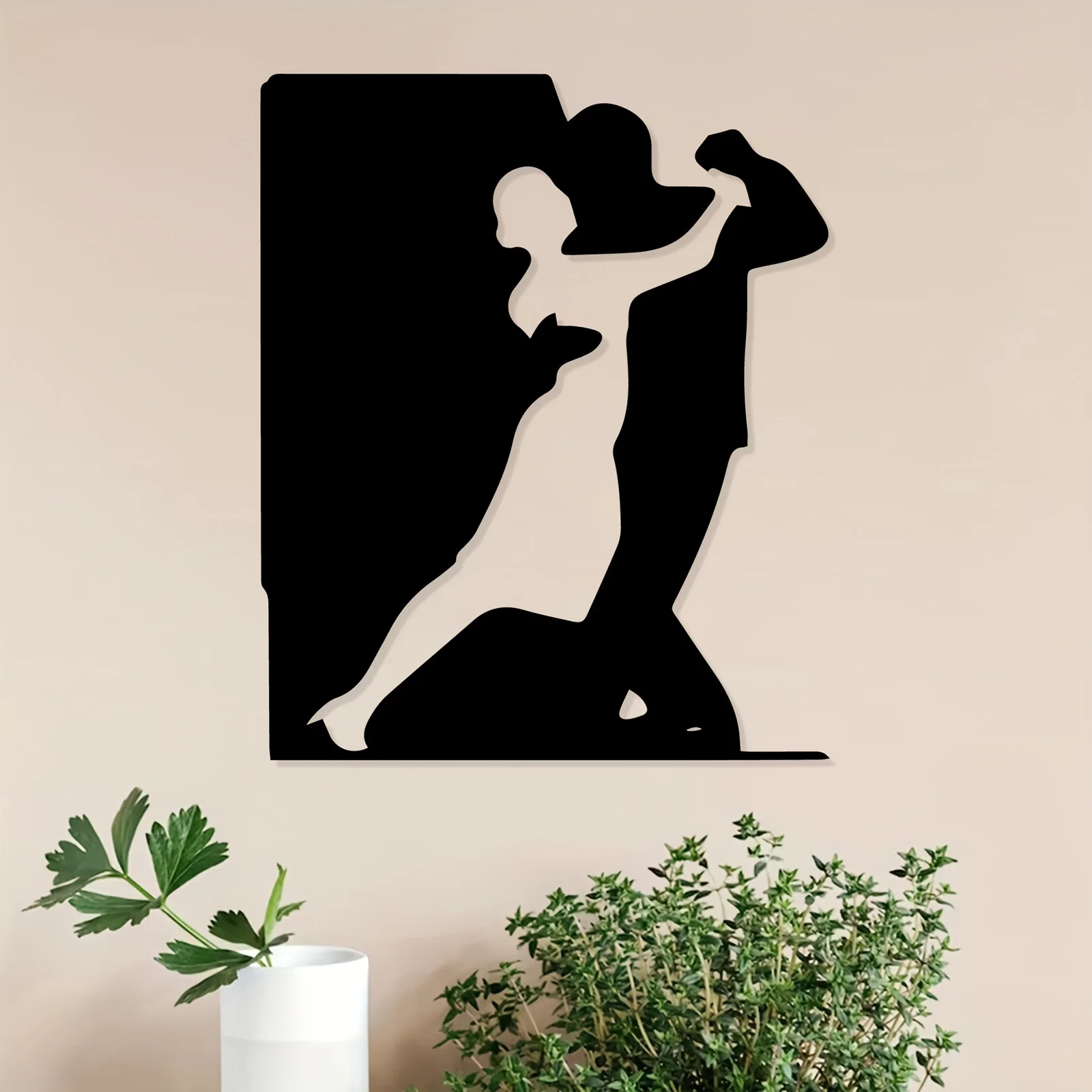 Dancing Couple Metal Wall Art, 2D Flat Laser‑Cut Romantic Silhouette Sculpture Mural, Powder‑Coated Rust‑Resistant Iron
