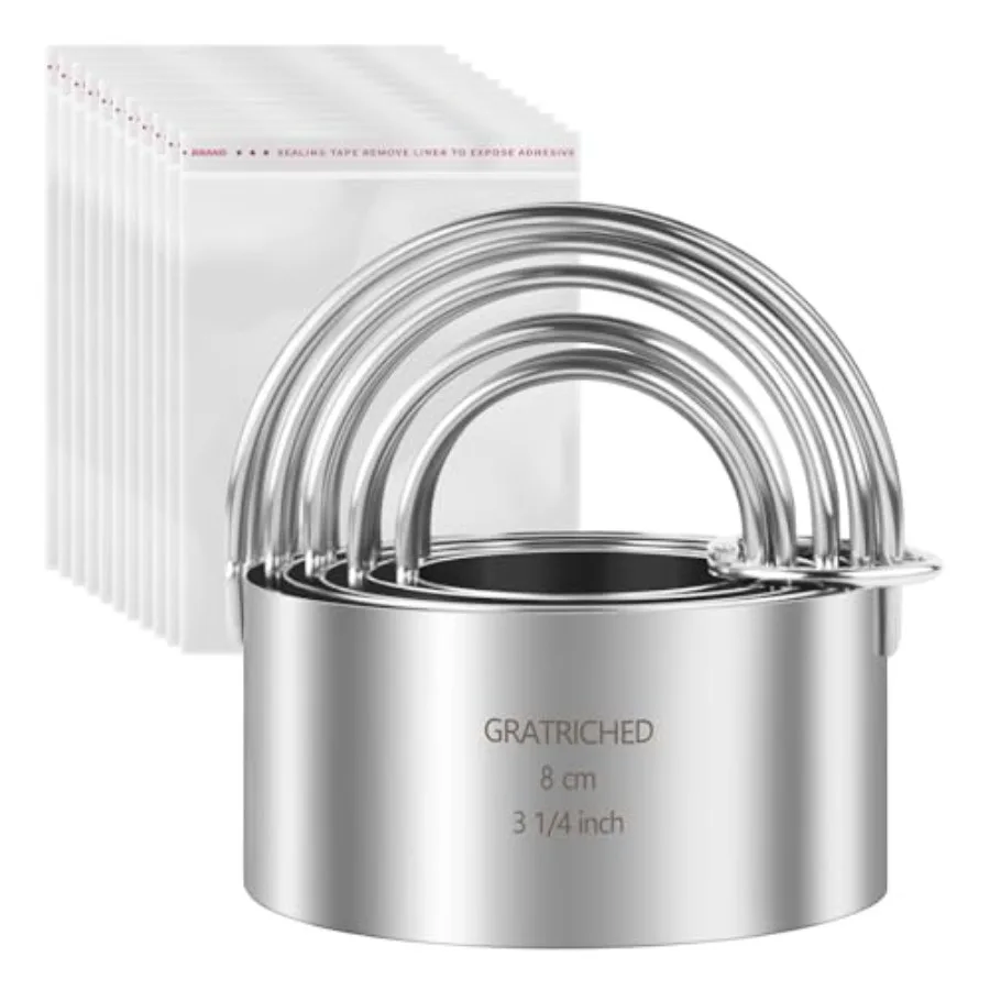 

5 Pcs Professiol Stainless Steel Ce Cutters Set - Round Biscuit Cutter with Handle Used for Making Cake Fried Egg Dumpling Doug