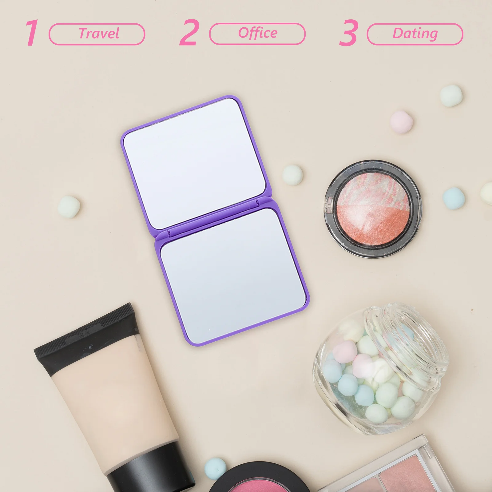 

4Pcs Portable Double Sided Folding Mini Makeup Mirror Small Handheld Compact Mirror for Travel Office Daily Use