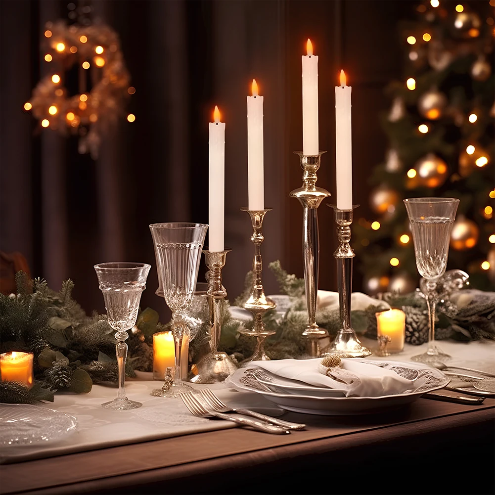 Pack of 6/12 Flameless Ivory Taper Candles Flameless Flickering with Remote Timer Battery Operated  Candle for Home Xmas Decor