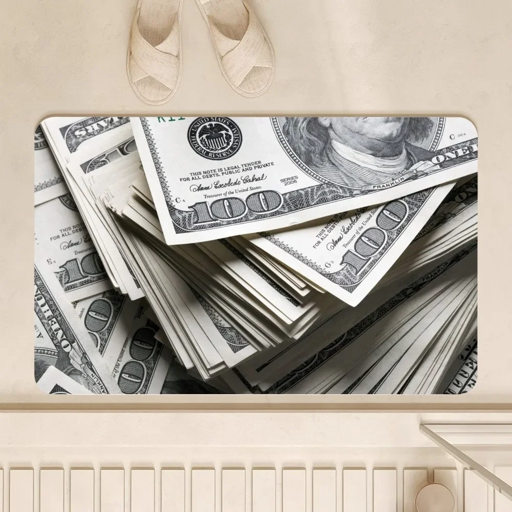 Money Dollars Rich Fashion Floor Mat Anti-Slip Kitchen Bedroom Tufted Rug Carpet Living Room Entrance Rug Home Decor