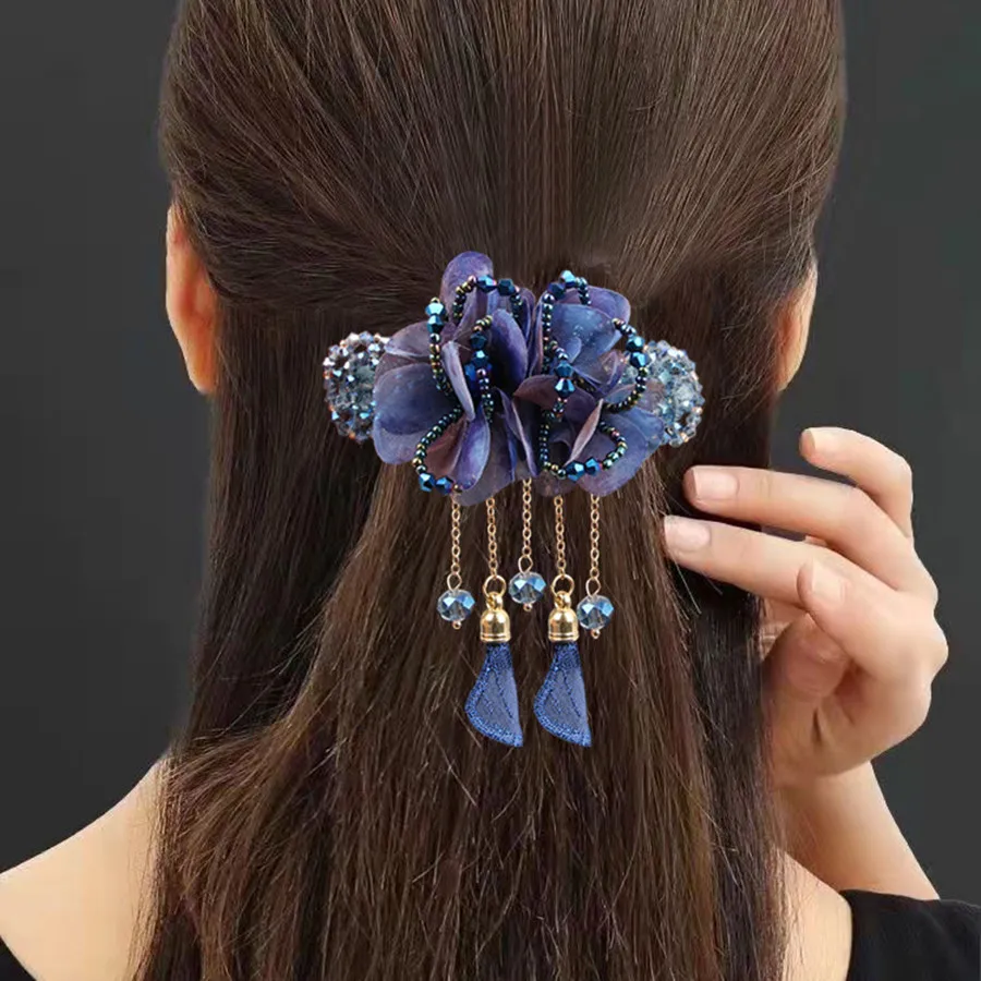 Korean New Retro crystal Clip Bands Brooch Flower Barrettes Wedding Woman Girls Ponytail Hair Accessories Hairstyling Hairgrip