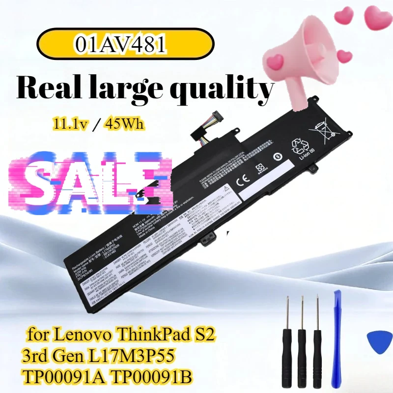 01AV481 01AV482 Battery for Lenovo ThinkPad S2 3rd Gen L17M3P55 TP00091A TP00091B 45Wh 11.1v with Tools