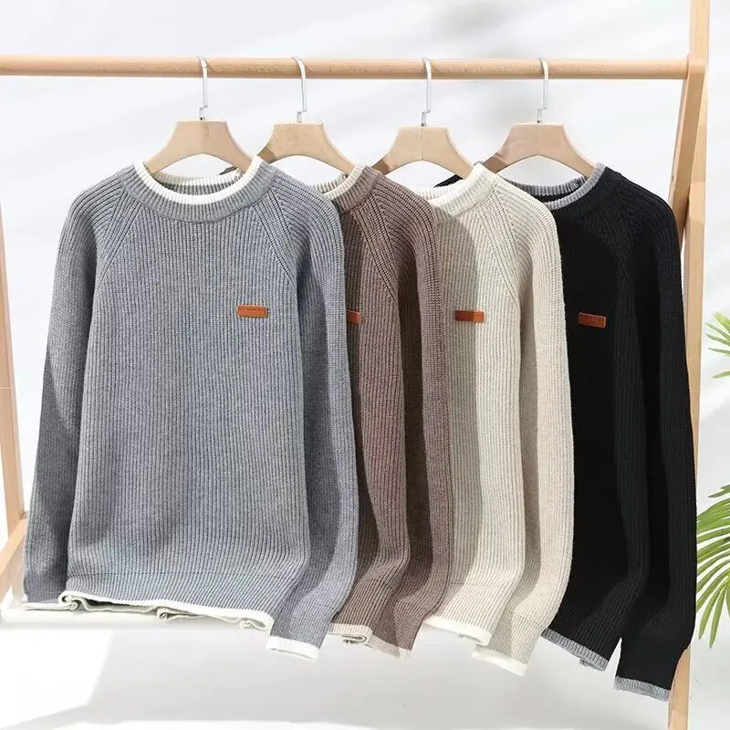 Color Matching Knitted Sweater Men's Inner Bottoming Shirt Crew Neck Business Autumn And Winter Jacket