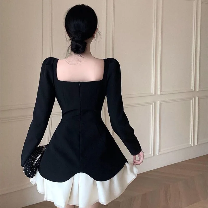 French Vintage Light Luxury Hepburn-style Mini Lolita Dress Women High-end Sense Autumn New Sweet Spicy Black Dresses Female