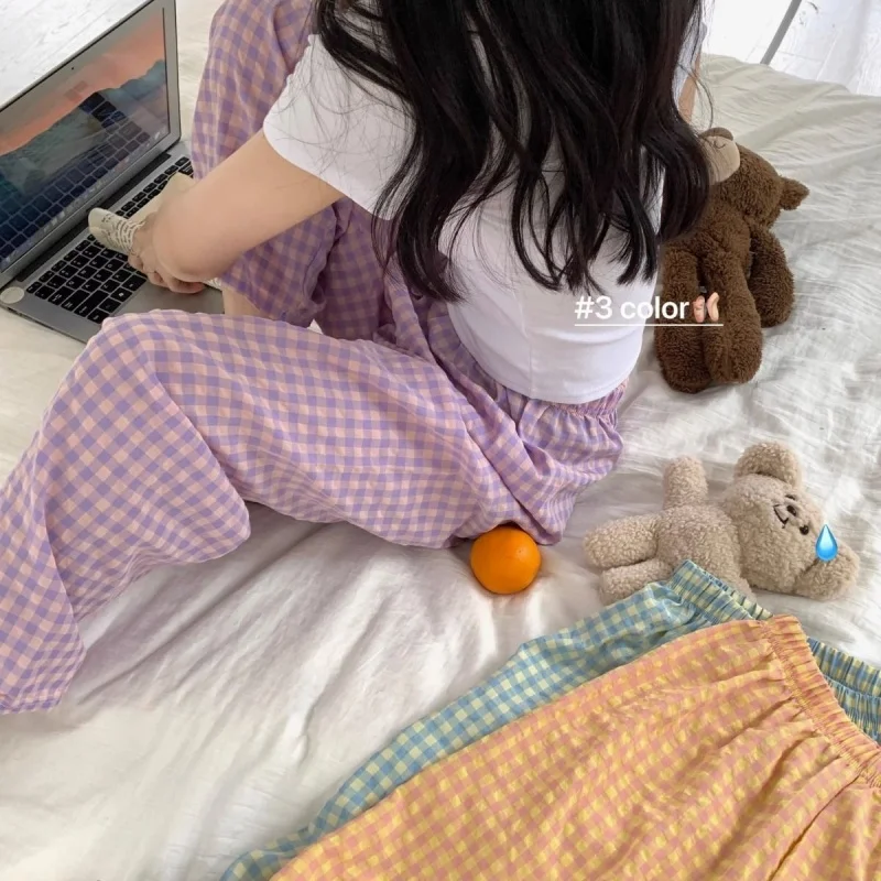 New Korean Plaid Sweet Comfortable Breathable Home Pants Walking Pants Pajama Pants Pants Versatile Summer Casual Pants Women's