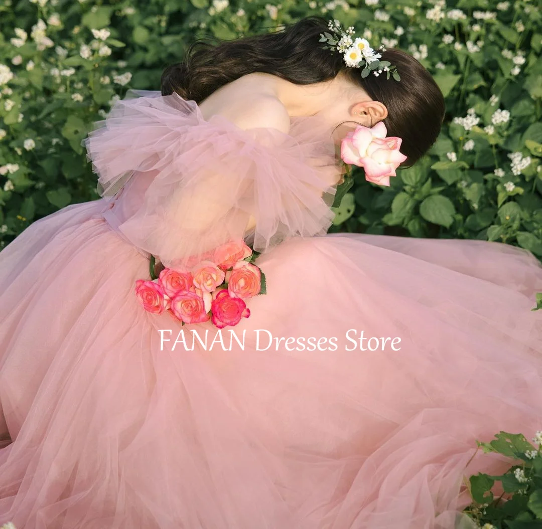 FANAN Ruffles Tulle Evening Party Dresses Korea Princess Off Shoulder Customized Wedding Women Formal Gowns Event Prom Gowns
