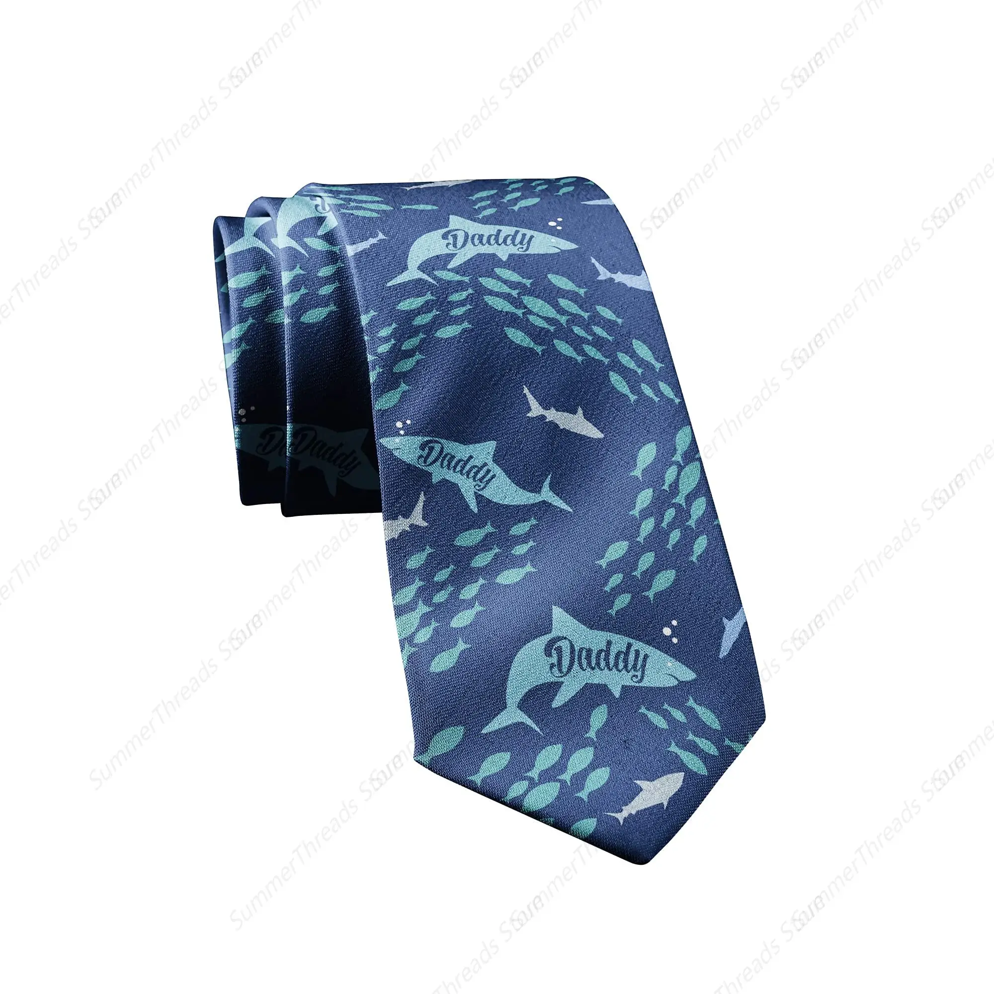 Daddy Shark Necktie Funny Neckties for Men Cool Shark Tie for Dad Mens Novelty Neckties