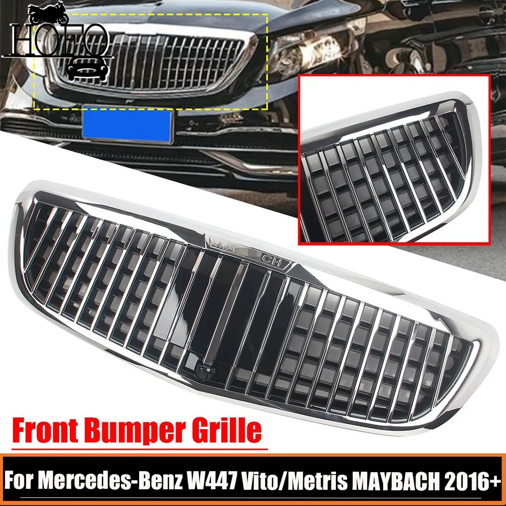 

For Mercedes-Benz W447 Vito/Metris MAYBACH 2016+ Chrome Car Front Bumper Grille With Camera Hole Radiator Hood Grill