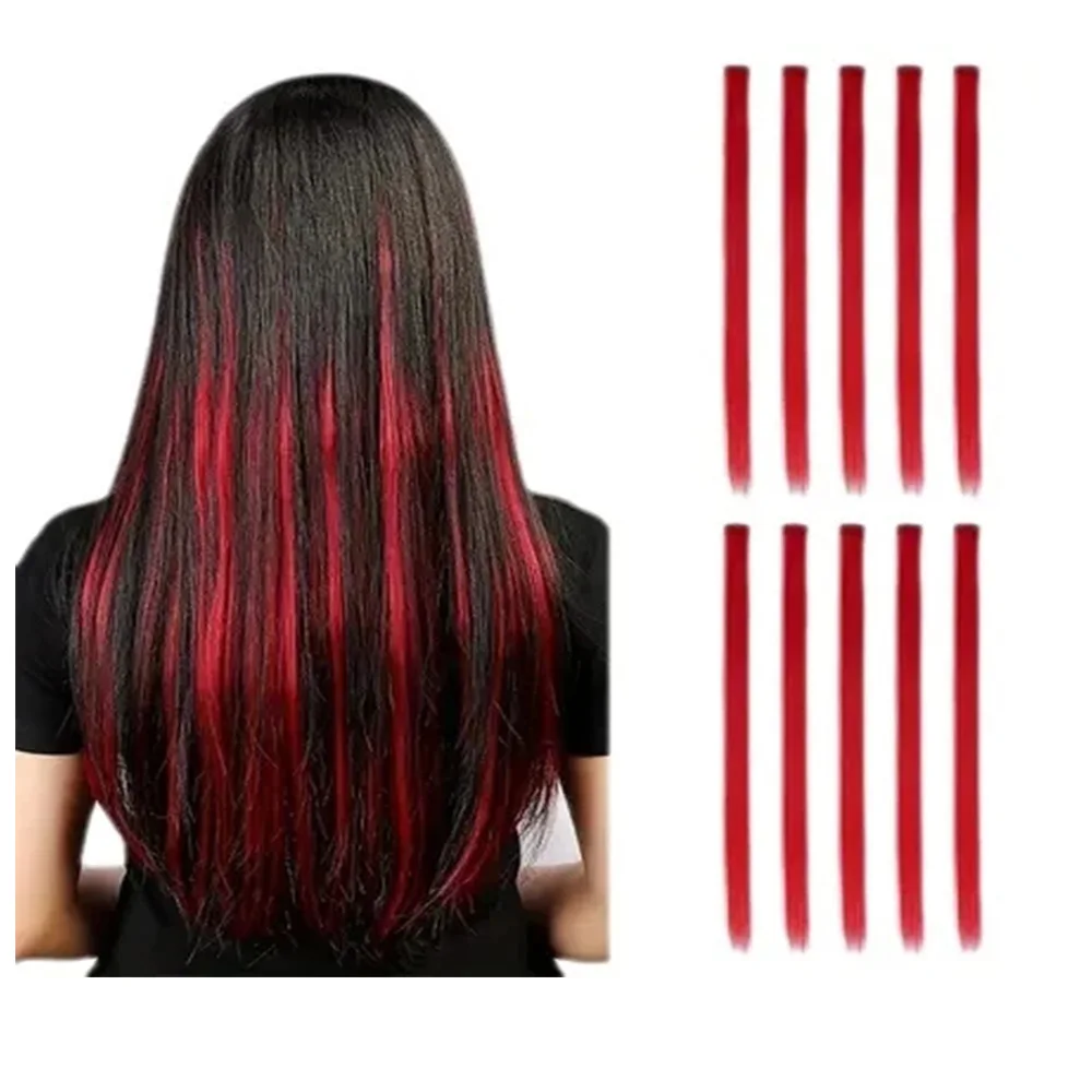 10 PCS Synthetic 22 inch Colored Hair Extensions Straight Hairpiece, ColorfulParty Highlights Clip in Long for Girls Women Kids