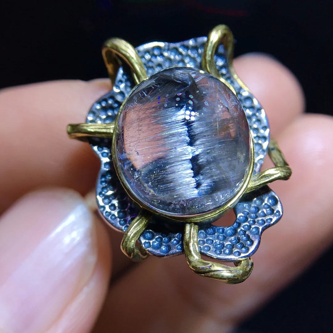 

Кольцо из натурального брукита, платины, рутилированного кварца, 13,3/11,6 мм, стерлинговое серебро 925 пробы, для женщин и мужчин, капли воды, Lucky AAAAA