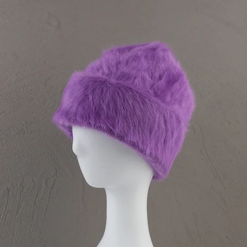 2024New Farben Weiche Kaninchen Fell Mützen Winter Hut für Frau Luxus Flauschigen Gestrickte Hut Motorhaube Dame Herbst Winter Warme Skullies kappe – Detail 16