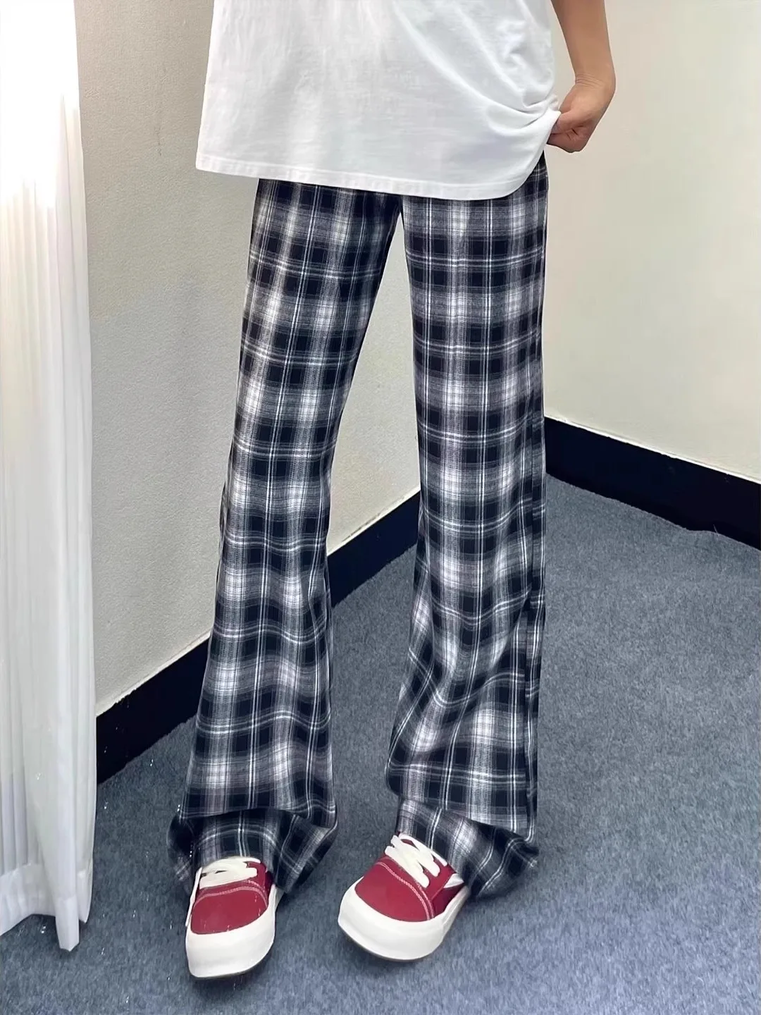 

Cleanfit Plaid Straight Leg Casual Pants Men's Spring Autumn Loose Fit Wide Leg Trousers Lazy Plaid Men's Women's Clothing