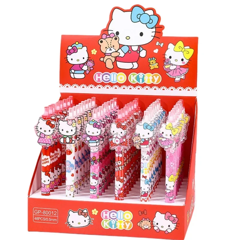 48pcs Sanrio Gel Pen Cartoon Kuromi Cinnamoroll Hello Kitty Students Learn Stationery 0.5mm Black Press Write Ball Pen Gift