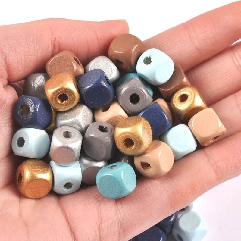 Ocean color square beads  Wooden Cube geometric Beads For Jewelry making and Home Furnishing decoration 12mm 60pcs cp3637