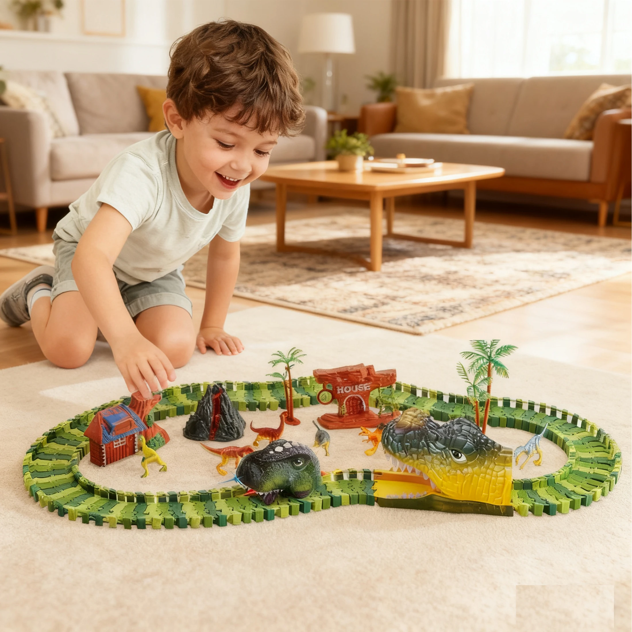 

113 шт. Diy динозавр автомобильная дорожка сборка игрушки-головоломки для мальчиков Хэллоуин Рождественские подарки интерактивные строительные игрушки для родителей и детей