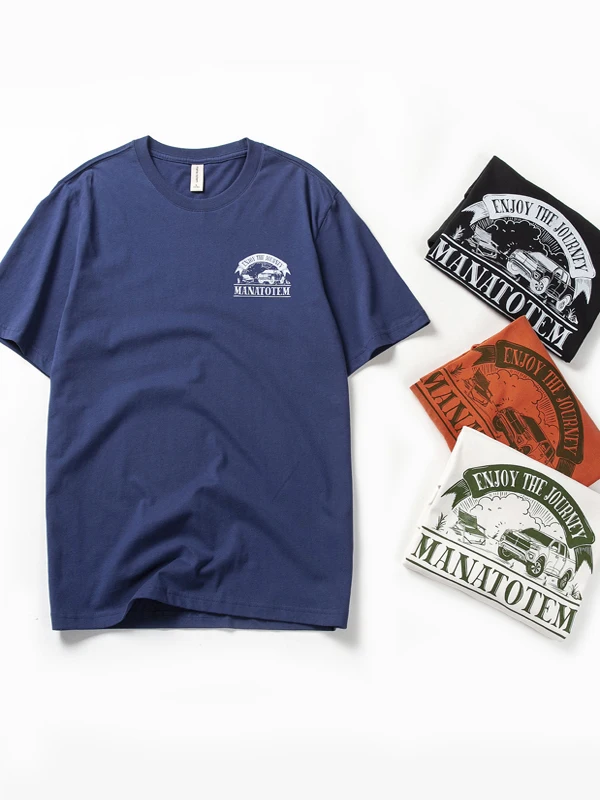 

Summer New American Retro Short-sleeved O-neck Double-sided Letter Printed T-shirt Men's Fashion 100% Cotton Washed Casual Tops