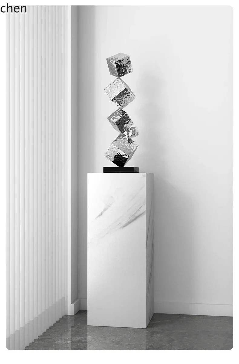 DSA Modern Simple Geometric Stainless Steel Sculpture Artwork Premium Hotel Lobby Entrance Tabletop Ornament