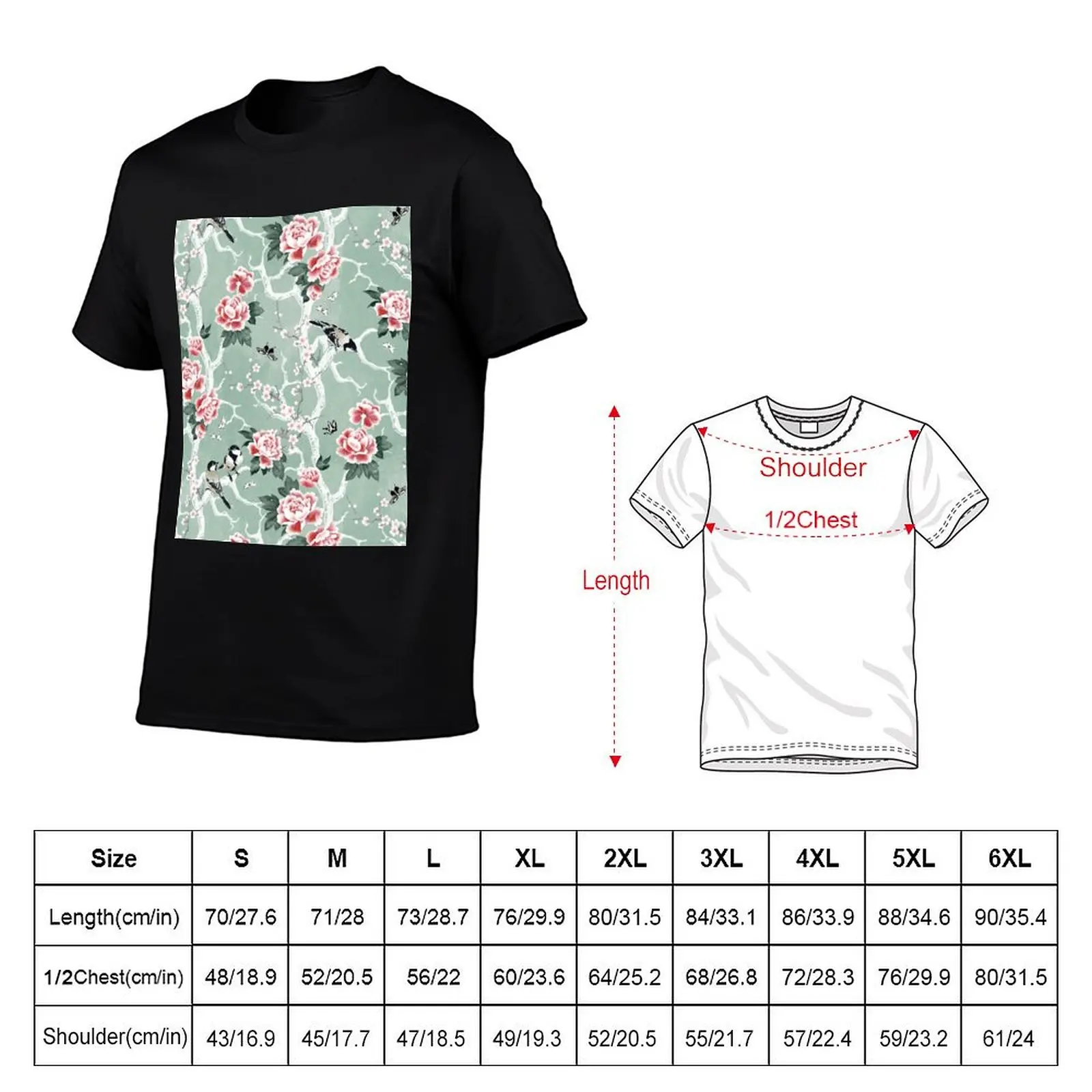 Chinoiserie birds in green T-Shirt cotton graphic tees shirts graphic tees anime Men's t shirts