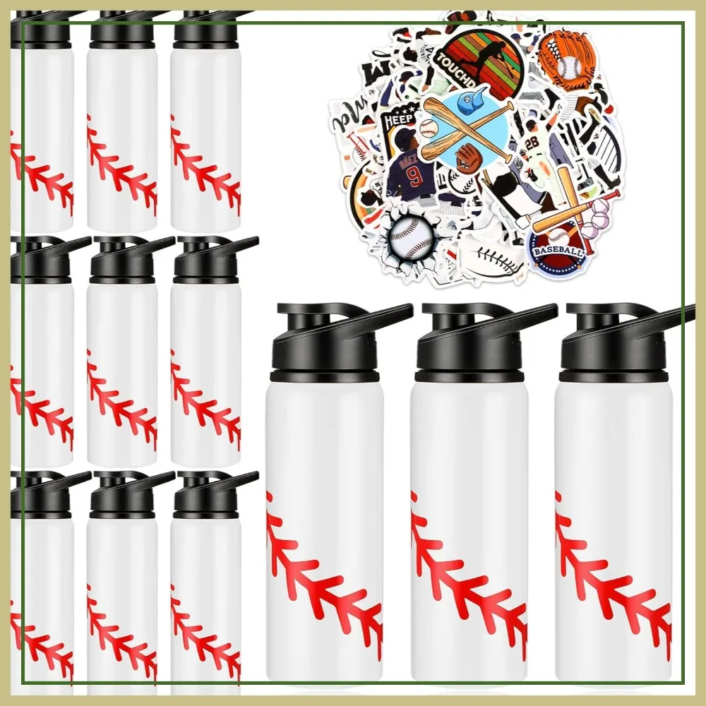 

12 Pcs 20 oz Stainless Steel Water Bottles with Snap Lids & 100 Baseball Stickers for Team Gifts