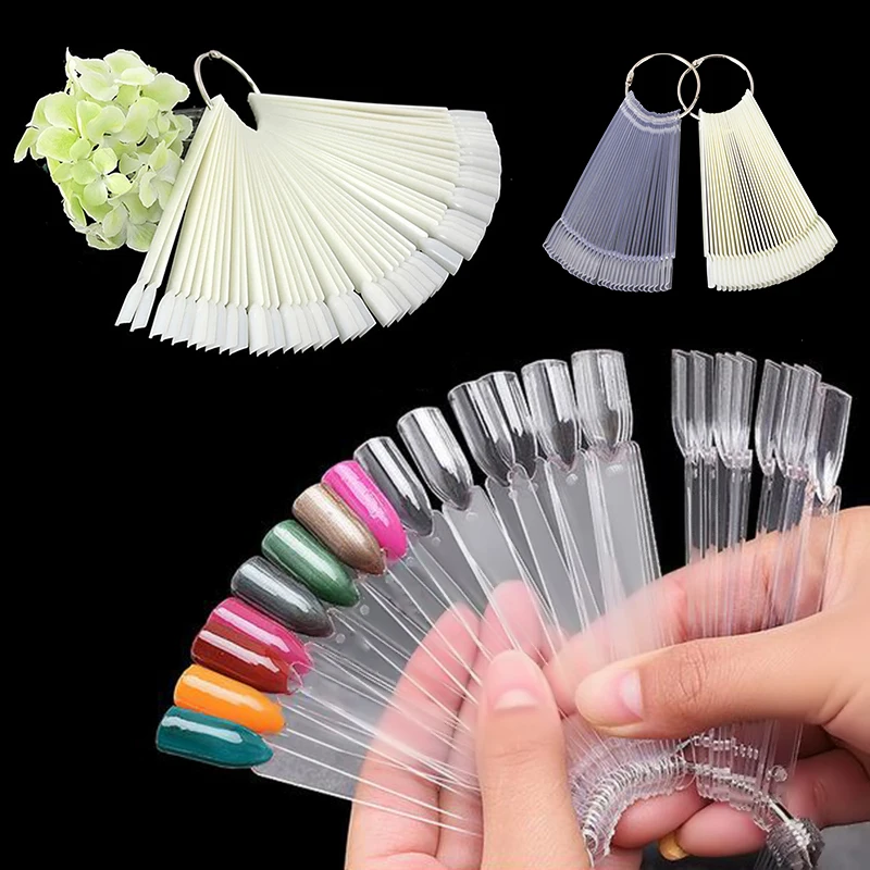 Plastic Nail Swatches Sticks Nail Art Display Oval Fan Style Nail Swatch Polish Stand Tips Practice Manicure Tool