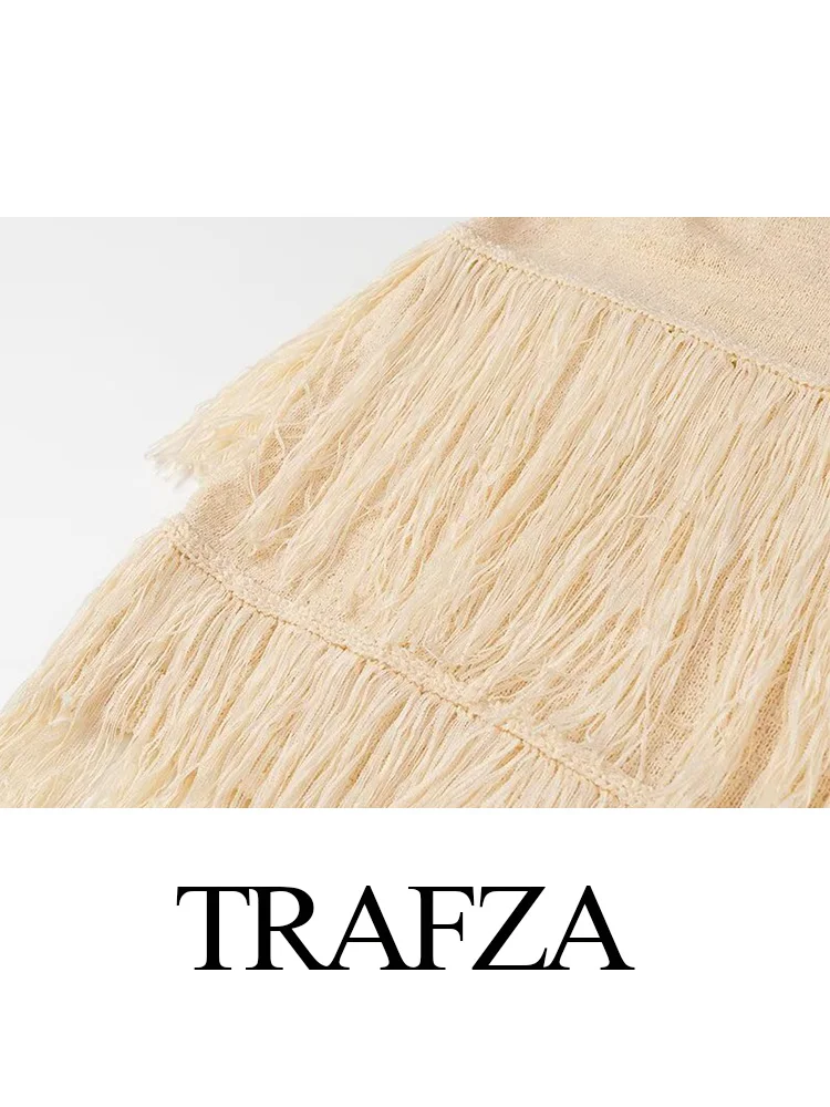 Trafza feminino outono elegante 2 peças de malha sólida conjunto o pescoço sem mangas borla assimetria topo + cintura elástica saia longa mujer