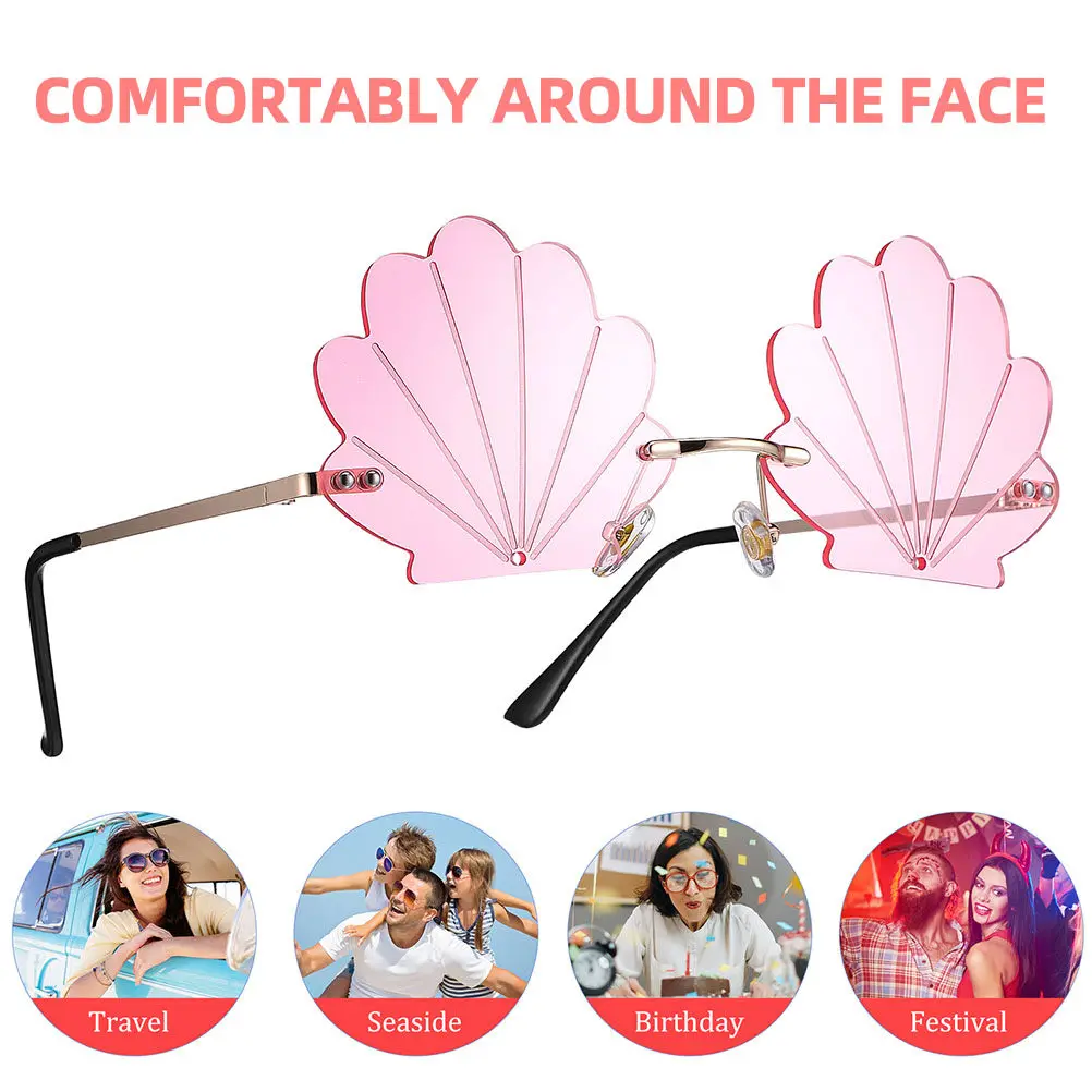 3pcs Rimless Shell Sunglasses Lightweight Comfortable Trendy Decorative Party Accessories Beach Style Fashion Glasses