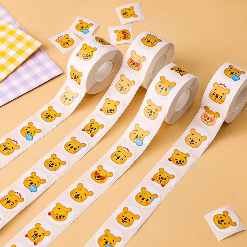 500pcs/Roll Winnie the Pooh Round English Reward Sealing Stickers DIY PVC Laptop Decals Decoration Stiker Reward Gift Toys