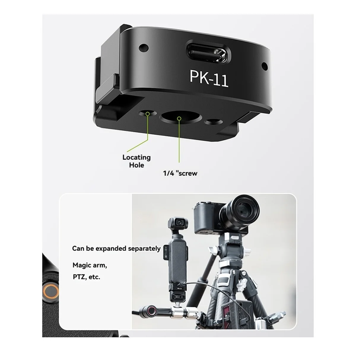 طقم حامل ثلاثي صغير PK-08 Pocket 3 مع قاعدة تحديد موقع، حامل برغي 1/4 بوصة للجيب 3 وكاميرات الحركة