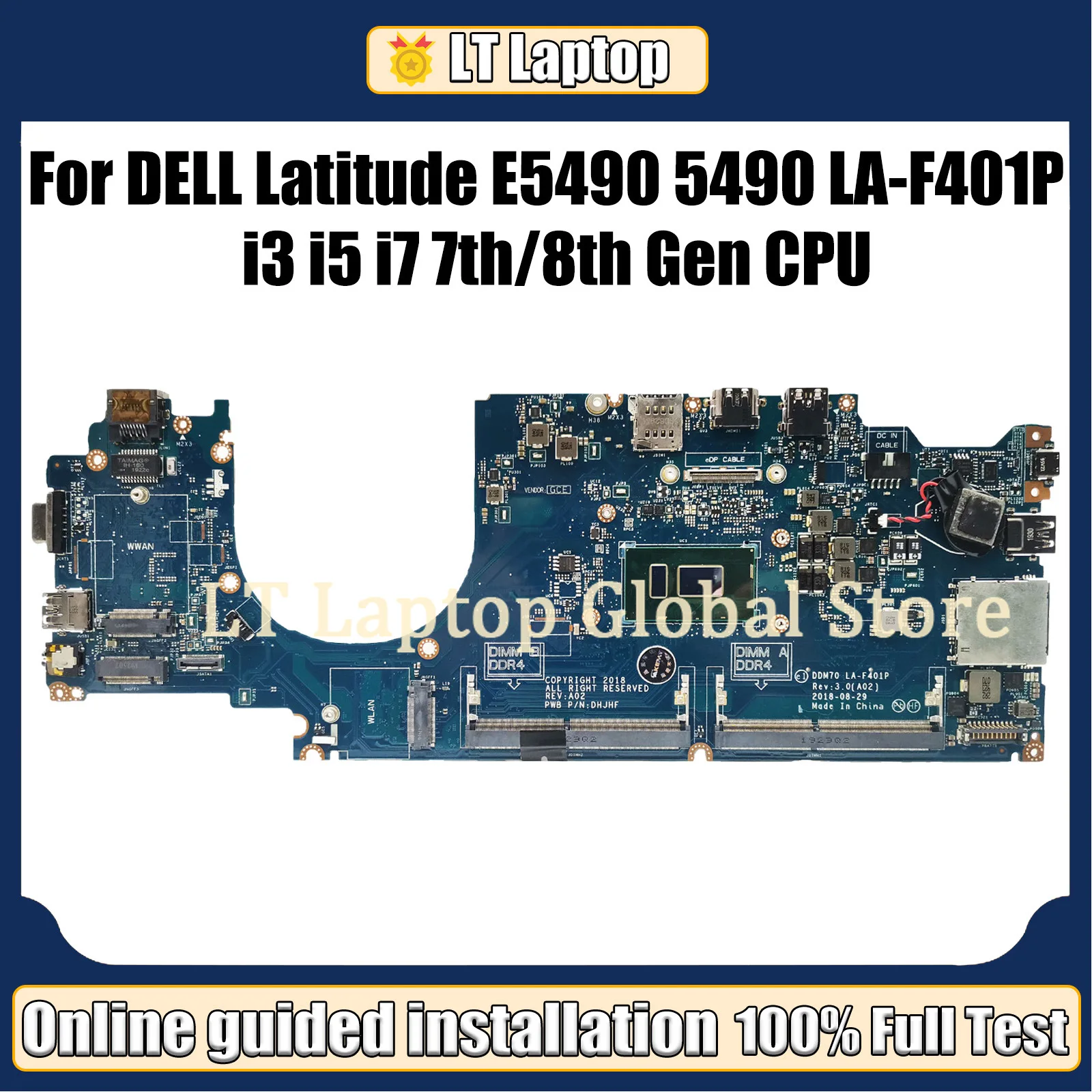 LT DELL 위도 E5490 5490 노트북 마더 보드 LA-F401P I3 I5 I7 7/8 세대 CPU 0C08DH 0M71FV 0NJFT2 08KN1W 0M79GG