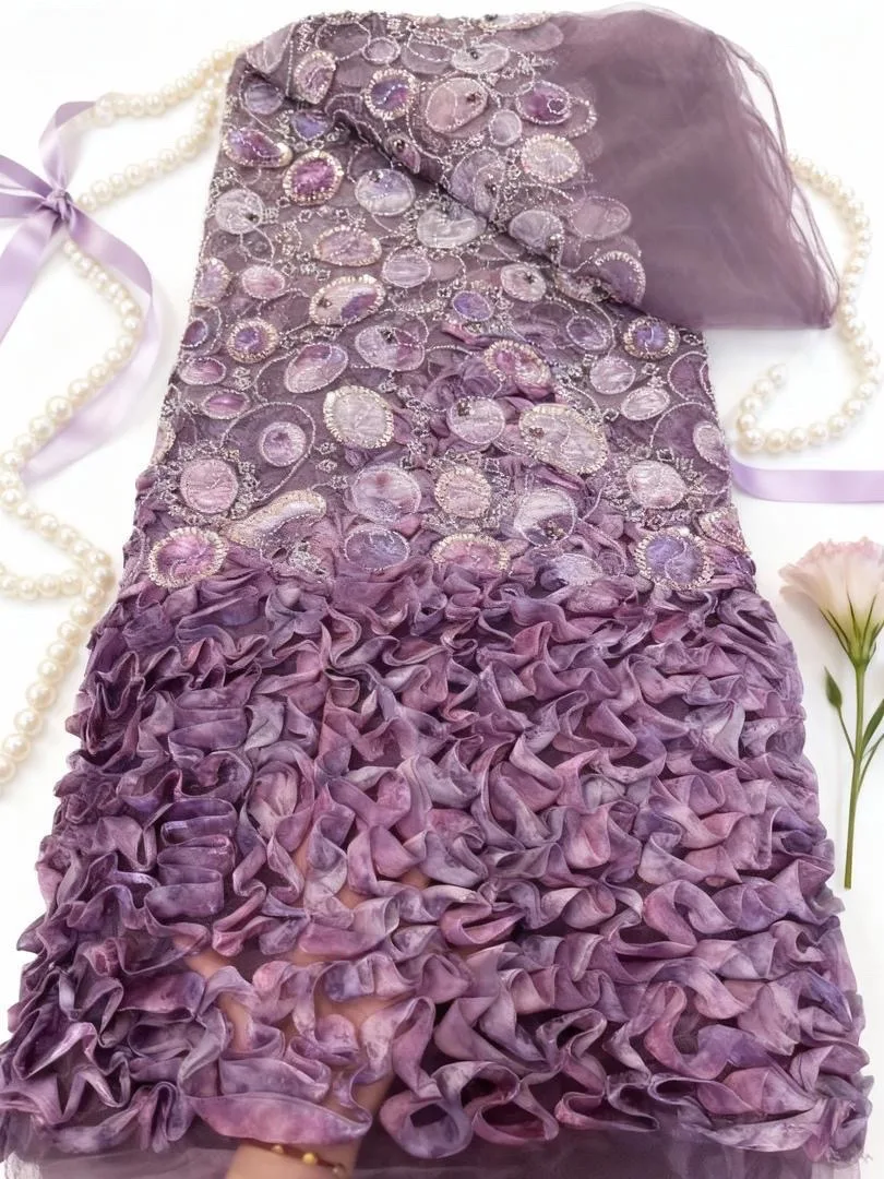 

2025, роскошная французская вышивка, 3D цветок, кружевная ткань, африканская нигерийская кружевная ткань с блестками, бусина для свадебного платья, швейный материал