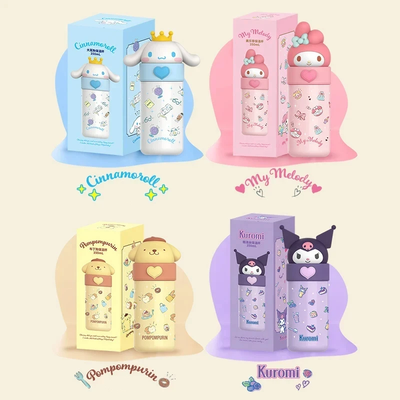 Miniso-Termo de acero inoxidable para niños, botella de agua de Hello Kitty, Cinnamoroll, Kuromi, 316