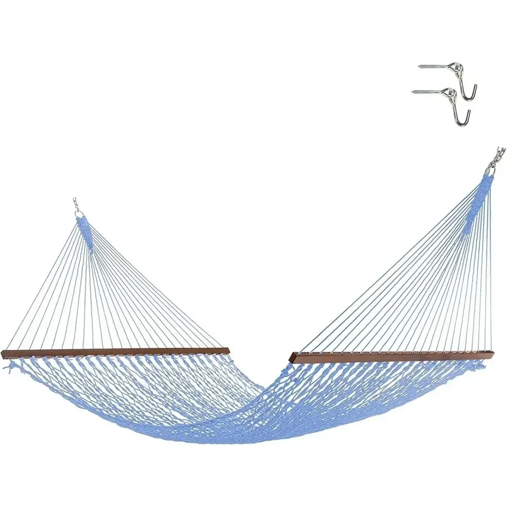 Luxury Blue Duracord Rope Hammock with Extension Chains and Tree Hooks, Handcrafted in USA, 450 LB Capacity, 13 ft x 60 in