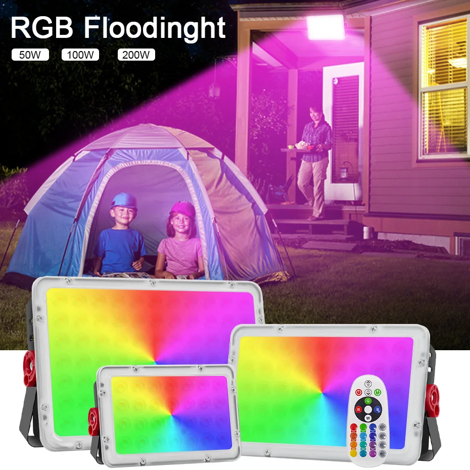 

220V RGB LED Flood Light 50W 100W 200W Led Floodlight Spotlight Outdoor Led Street Lamp Waterproof Garden Lighting Decoration