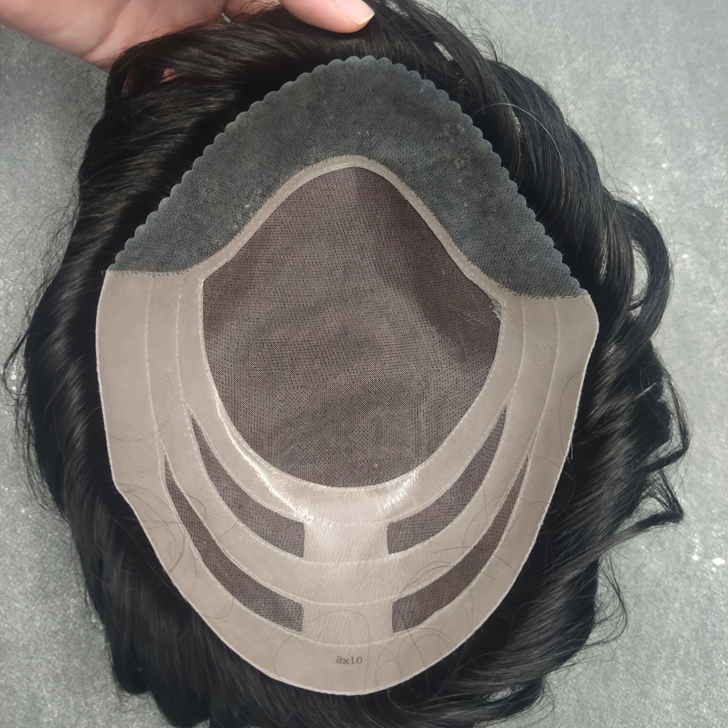 

Real Human Hair Men's Hair Replacement System Hairpiece Invisible Natural Hairline Business Style 8"x10" 6" Durable Breathable