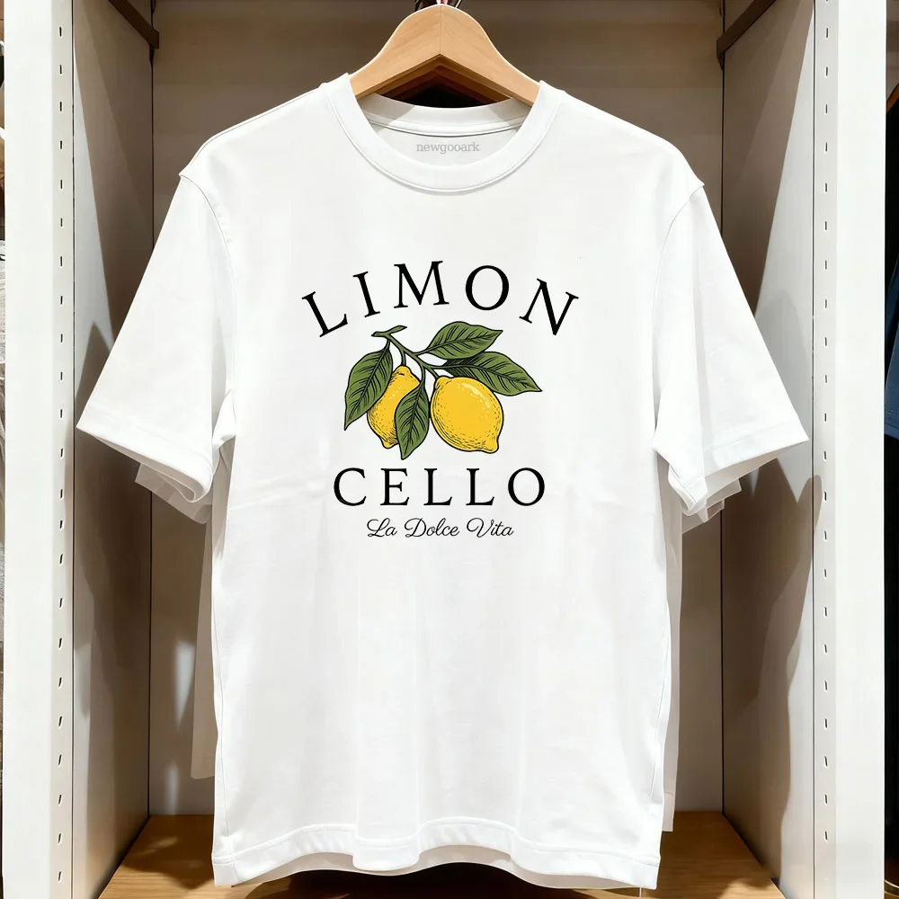 La Dolce Vita Limon Cello T Shirt Women Tomato Aesthetic Engraving Lemon Graphic Tee Mediterranean Vintage Summer Vacation Tops