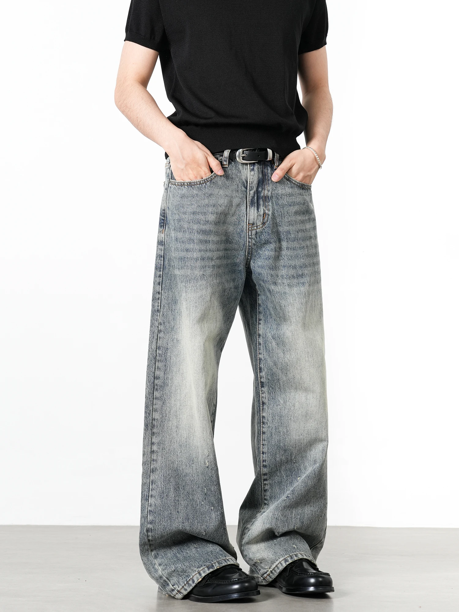 

American Vintage Waed Blue Jeans Men's Loose Straight Cleanfit Pants RAIN EDM Youthful Trendy Straight Leg Jeans