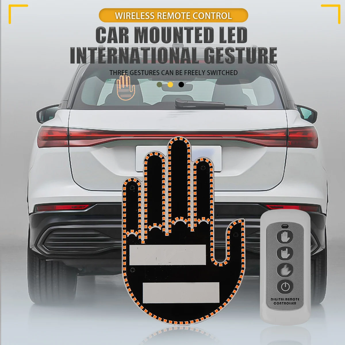 1 Set Car Finger Light with Remote Control Cool Funny Car Interior Light Finger Up LED Middle Finger Hand Lamp Car Accessories
