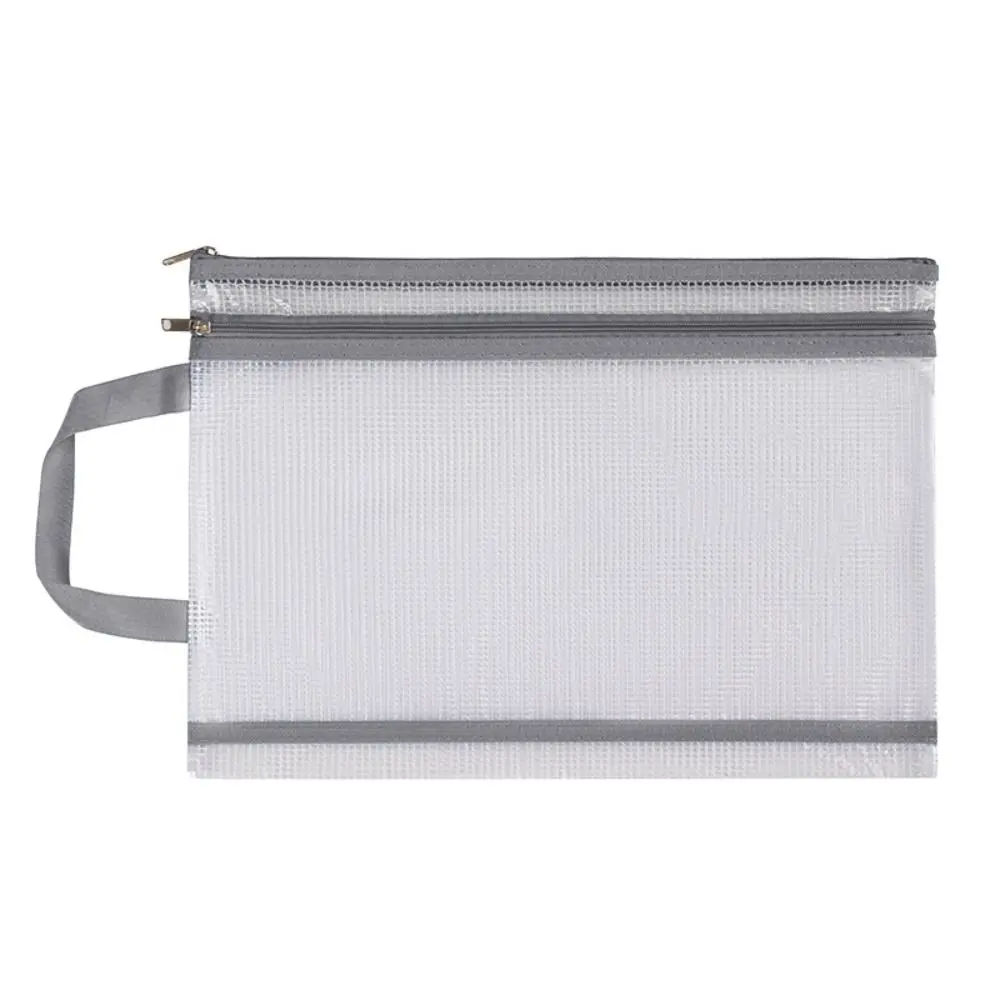 

File Pocket Double-layer Mesh Zipper Storage Bag Waterproof PVC A4 File Folder Bag Portable Transparent Document Bag Stationery