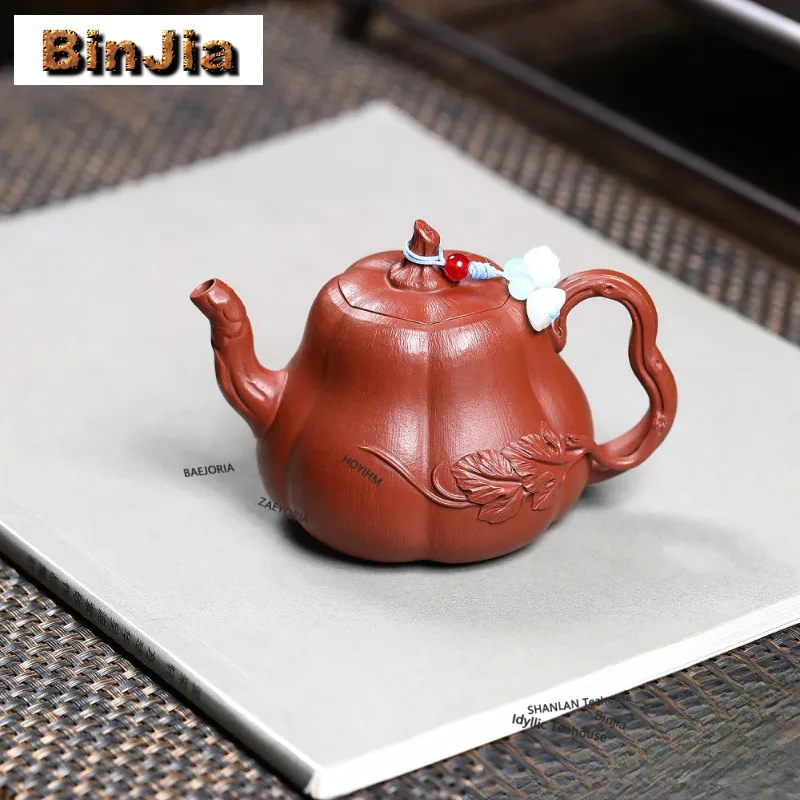 170ml Retro Yixing Purple Clay Teapots Handmade Autumn Melon Pumpkin Pot Raw Ore Zhu Mud Kettle Zisha Tea Set Ornaments Gifts