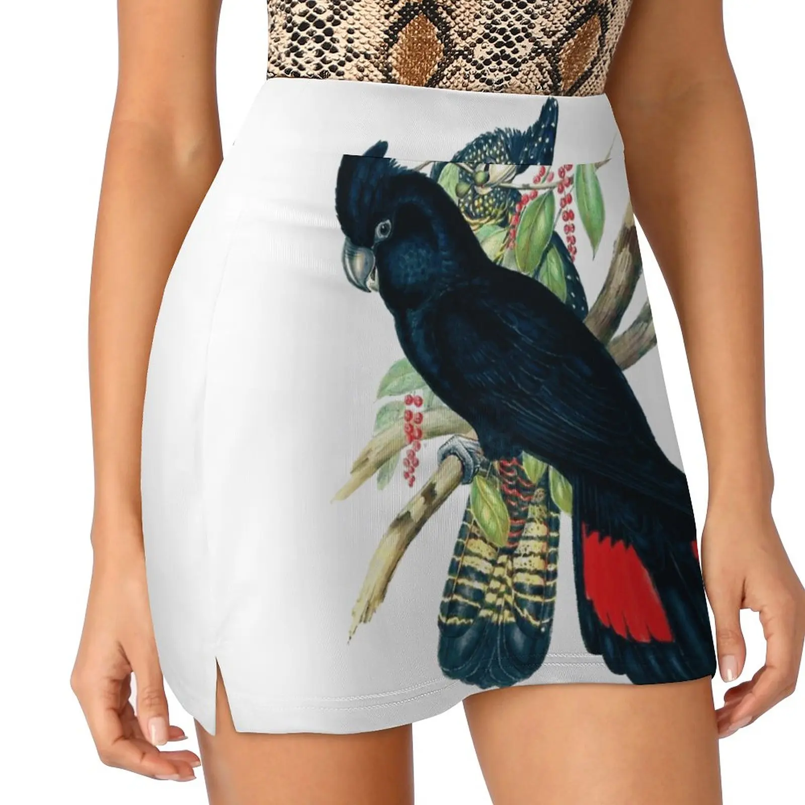 Australian Banksian Black Cockatoo Women's skirt With Pocket Vintage Skirt Printing A Line Skirts Summer Clothes Cockatoo Black