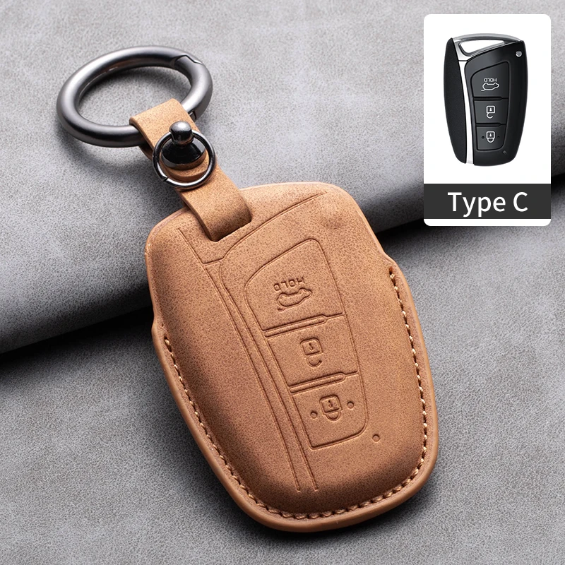 Leather Car Key Case Cover Shell for Hyundai Santa Fe Sport Ix45 Equus Centennial Genesis G80 Grandeur Azera 2013 2014 2015 2016