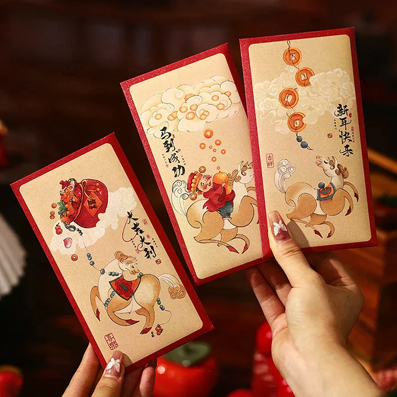 

6PCS 2026 Year Of The Horse Red Envelopes Chinese New Year Red Packet Lucky Money Bag Gift Envelopes Red Packet