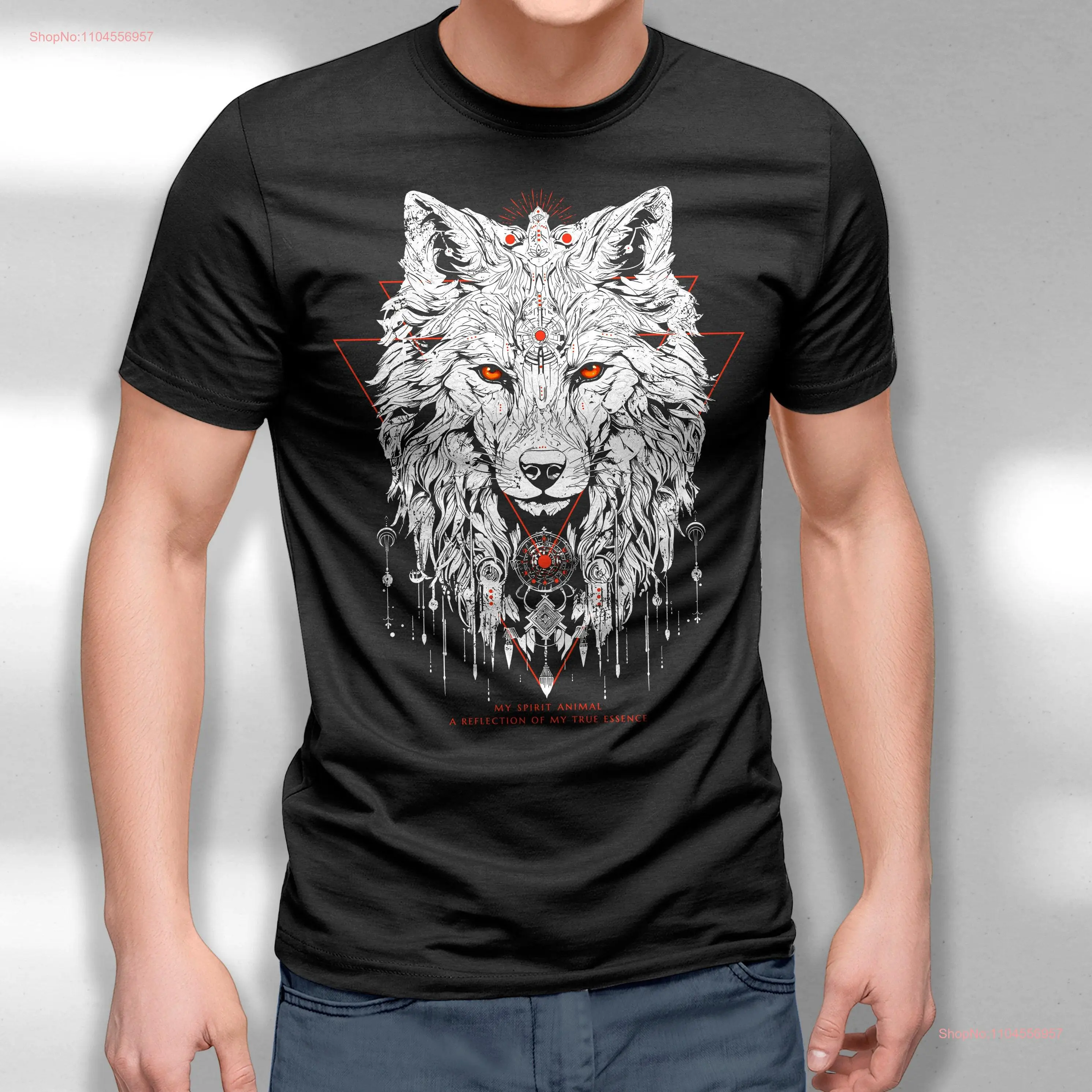 Wolf T Shirt White Shamanic Spirit Animal Totem Lovers s Vintage  long or short sleeves