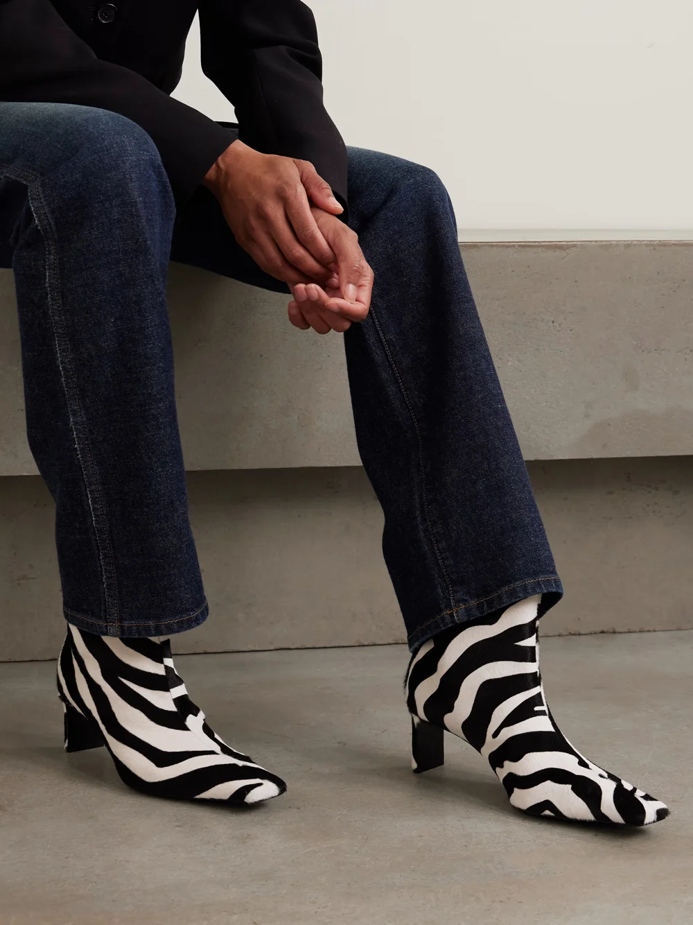 Zebra Print Cow Hair Ankle Boots Square Toe Low Heel Black White Animal Fashion Short Boots for Daily Streetwear