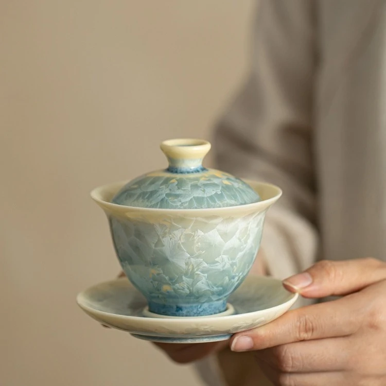 High-end crystalline glaze small fresh kung fu tea set ceramic tea bowl Mid-Autumn Festival Teacher's Day gift