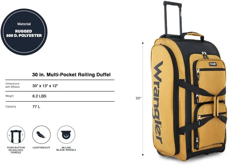 Large Rolling Duffel Bag with Wheels, Waterproof Travel Luggage for Men Women view 2
