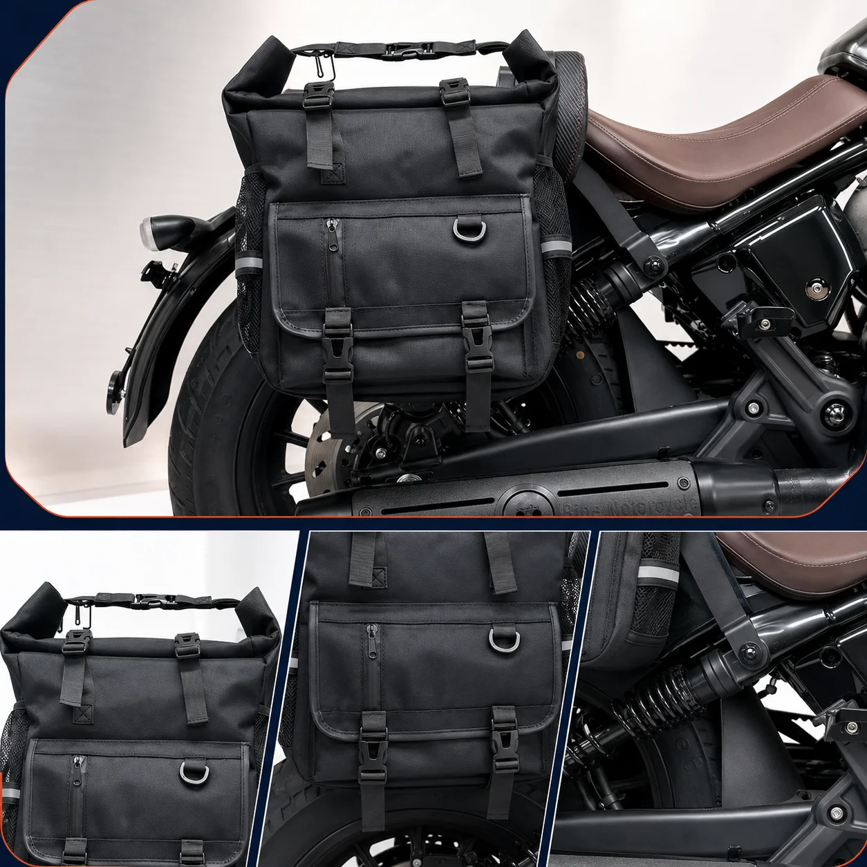 Retro Black Waterproof Canvas Saddle Side Bag Durable Knight Pouch Fit For BENDA ROCK 707 Non‑Destructive